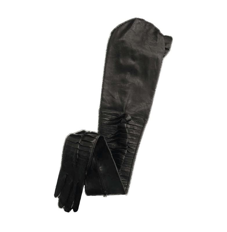 Gants longs froncés en cuir noir pour femmes - Lola Layered