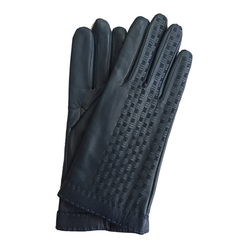 Gants en cuir avec détails en suède tissé doublés de cachemire pour femmes-Sorcha