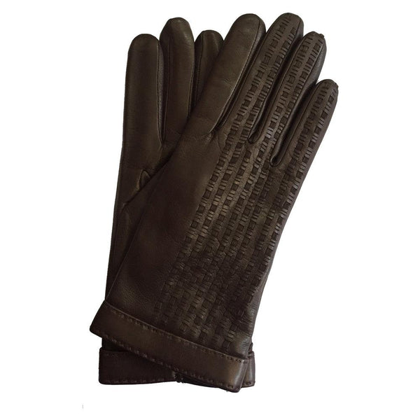 Gants en cuir avec détails en suède tissé doublés de cachemire pour femmes-Sorcha
