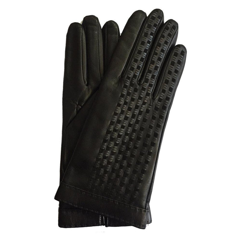 Gants en cuir avec détails en suède tissé doublés de cachemire pour femmes-Sorcha