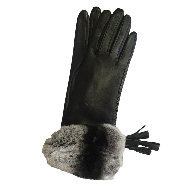 Gants Femme En Cuir Lind Soie Avec Poignets En Fourrure De Lapin-Veronique Tassel
