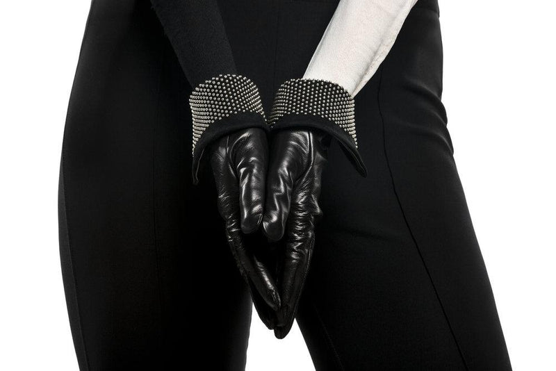Gants en cuir doublés de soie pour femmes avec poignets cloutés -Ronnie Wood