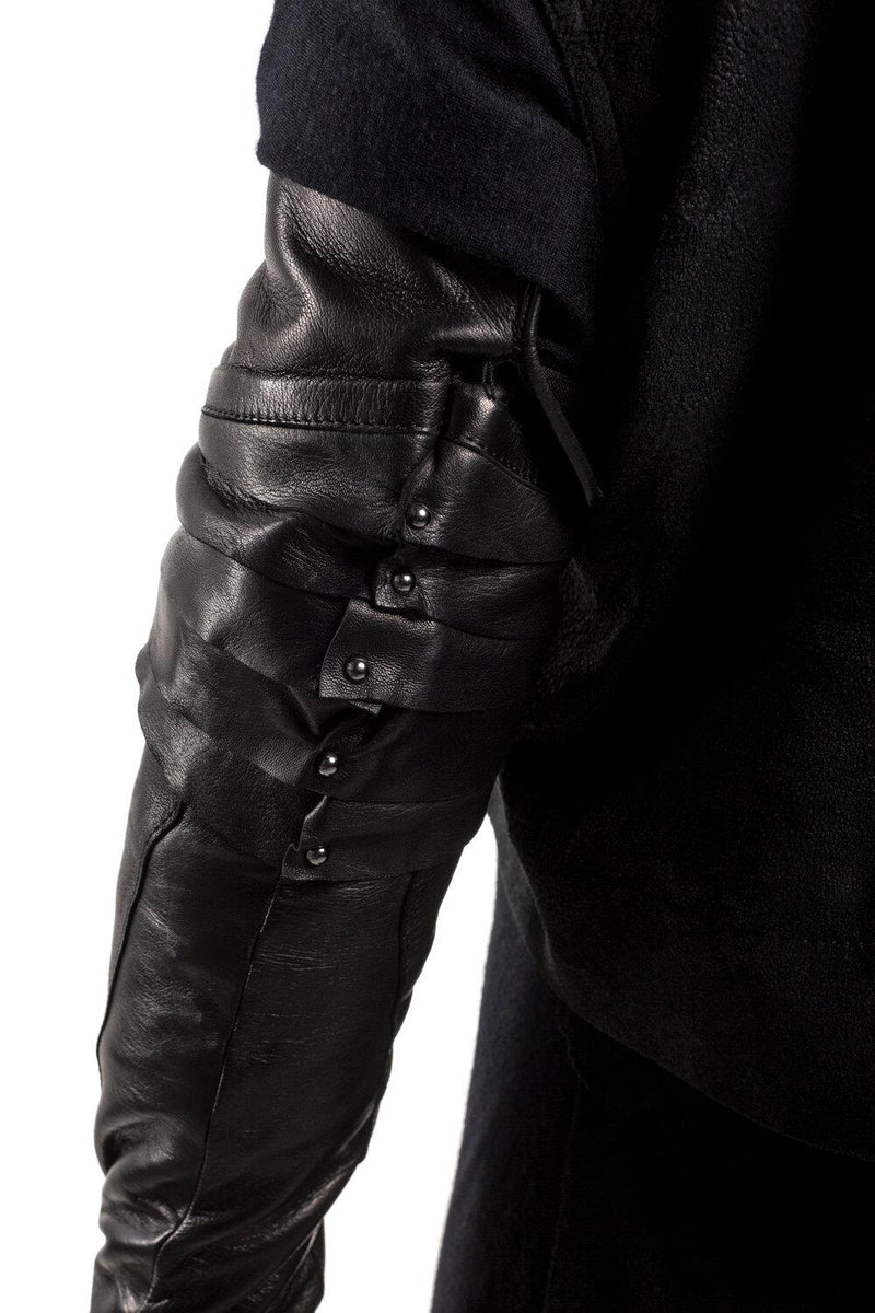 Gants longs en cuir noir pour femme avec poignets cloutés - Rivet Montserrat