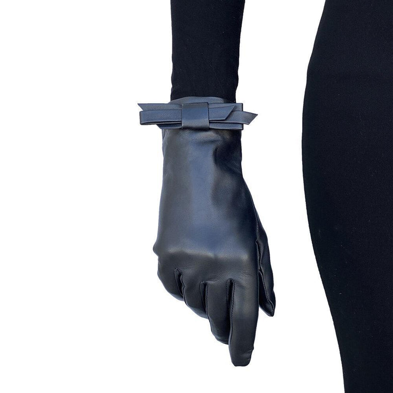 Gants femme en cuir noir avec nœud classique-Meryl